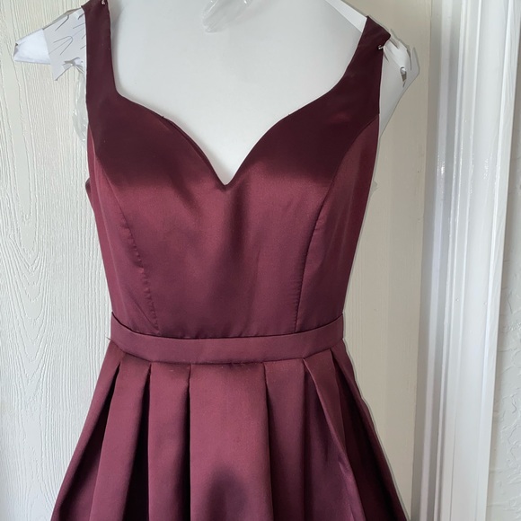 B.darlin (Dillards) Burgandy Satin Ballgown with pockets - Picture 4 of 5